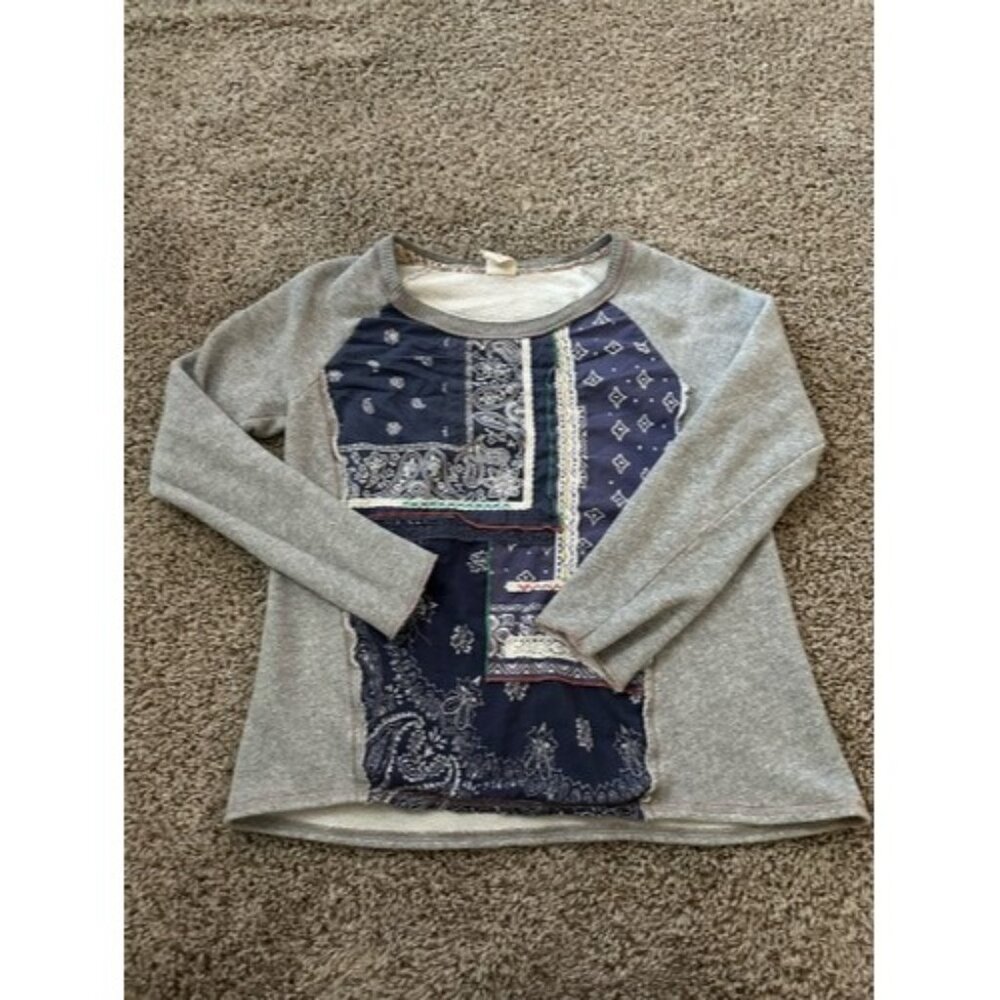 one september Womens Pull Over Paisley Print Sweater Size Medium Gray Casual